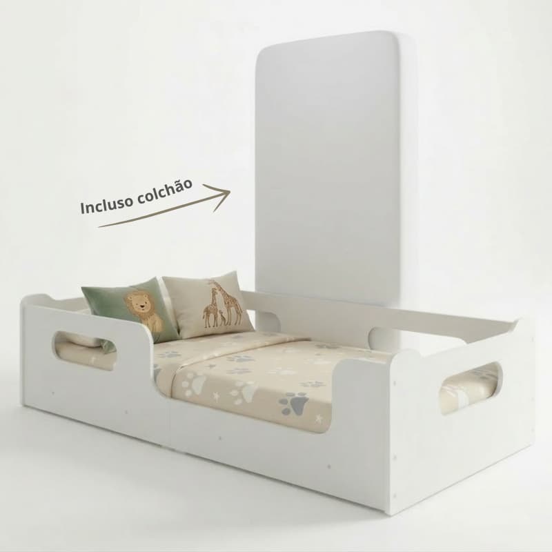 Mini Cama Infantil Encanto Montessoriana Colchão D18 Incluso Menino Menina Branco Em MDF  - AV