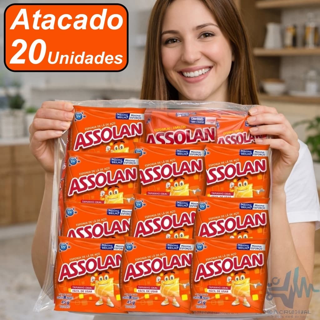Esponja Lã Aço Assolan 45gr Cozinha Fardo 20 Pacotes com 8 Buchas OFERTA!