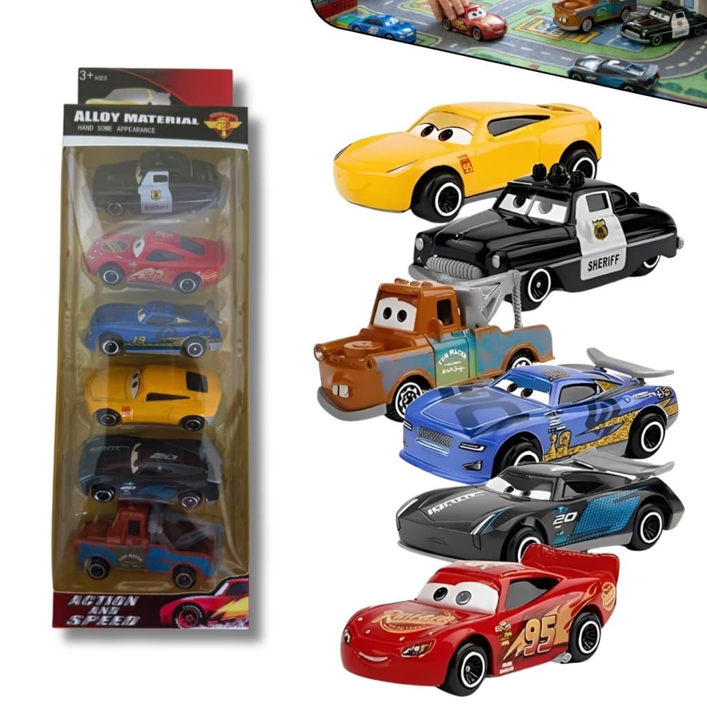 KIT 6 CARRINHOS METAL FERRO RELÂMPAGO MC QUEEN  MINIATURA COLEÇÃO O FILME  CARROS INFANTIL  PRESENTE