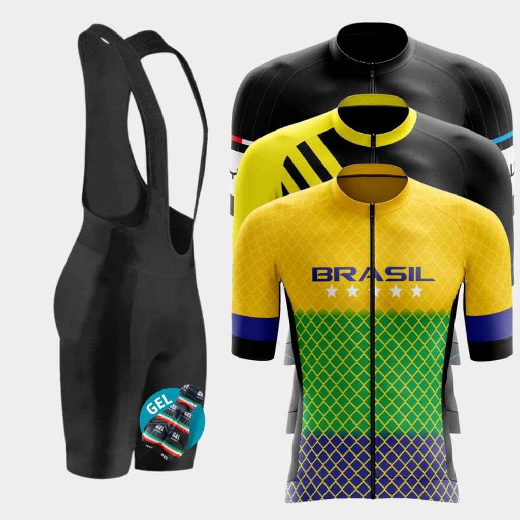 Conjunto Ciclismo Masculino Bretelle Forro Gel Camisa Camiseta Zíper Total Kit Roupa Bike Pedal Mtb