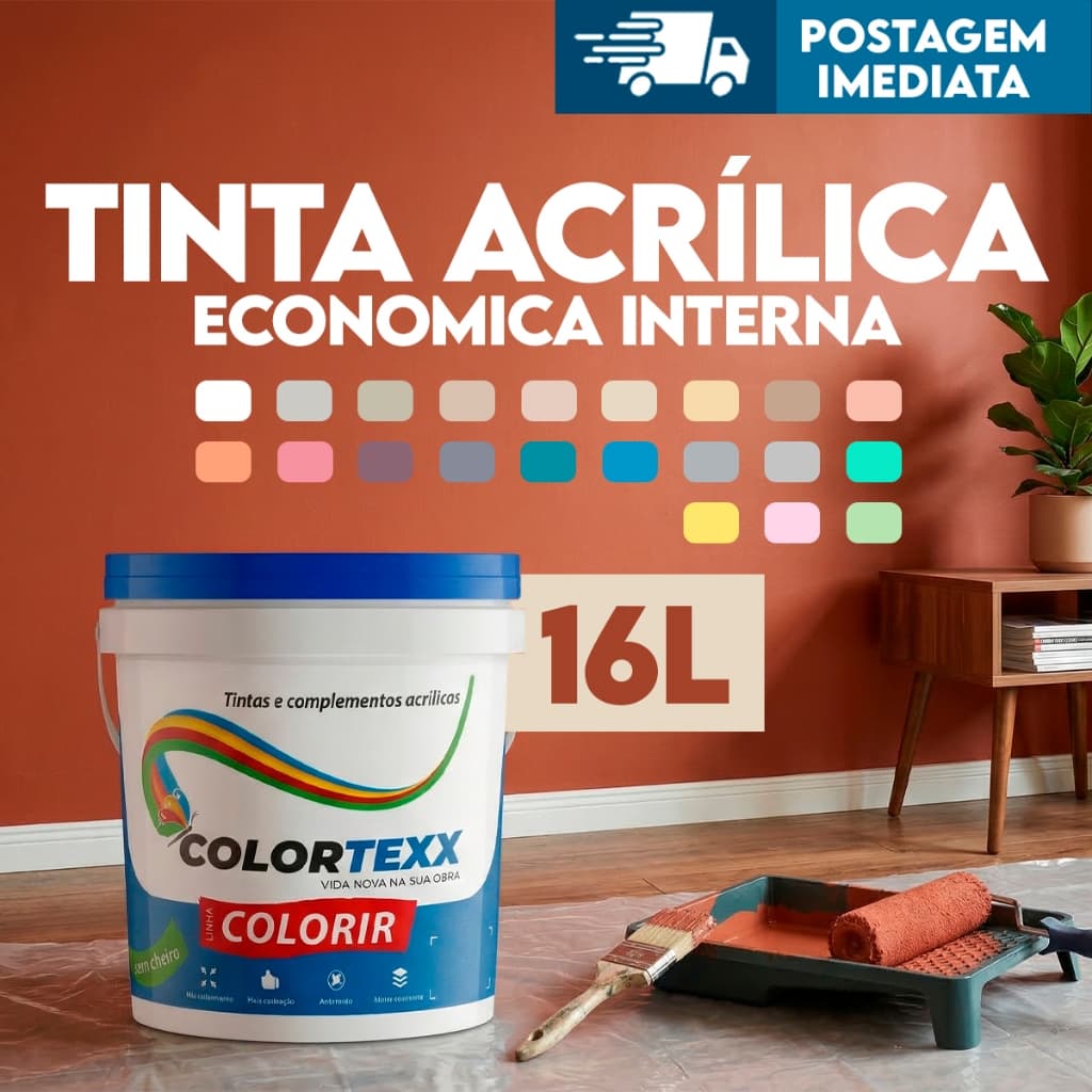 Tinta Acrílica Econômica para Parede Nova Casa Colortexx 18 KG 16Lts Alto Rendimento, Diversas Cores