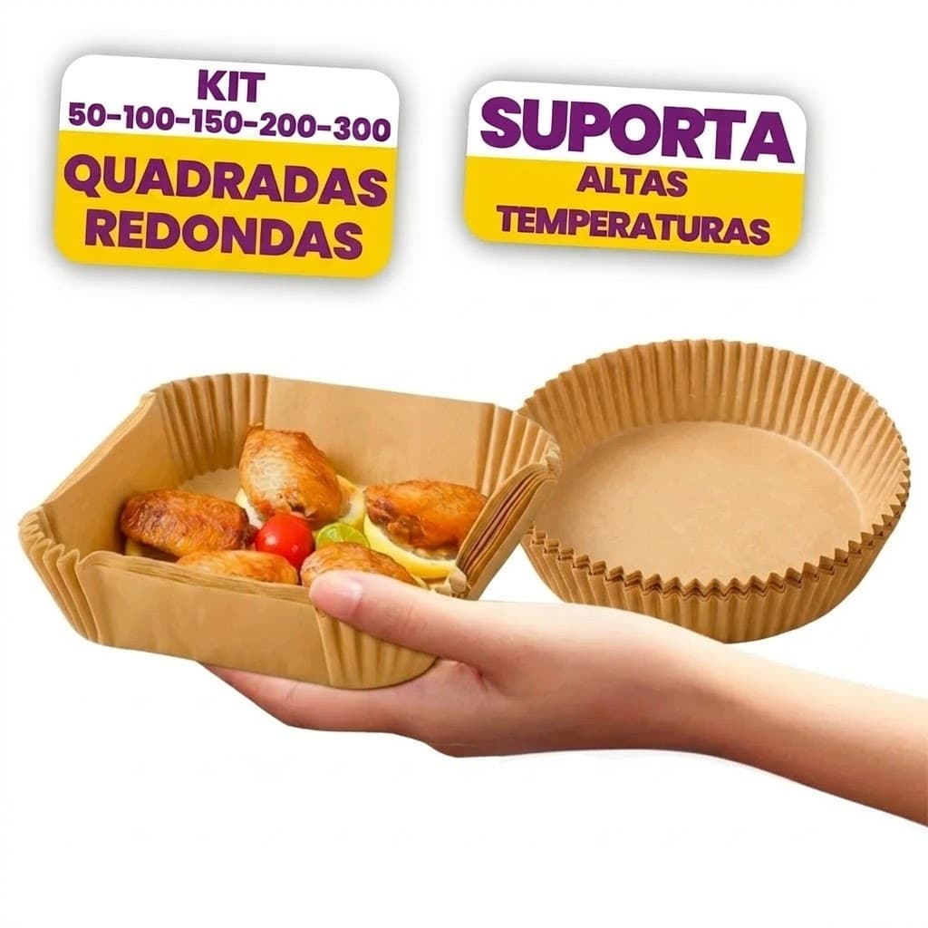 Kit 50 a 200 Formas de Papel para Air Fryer Antiaderente Quadrada e Redonda Não Suja