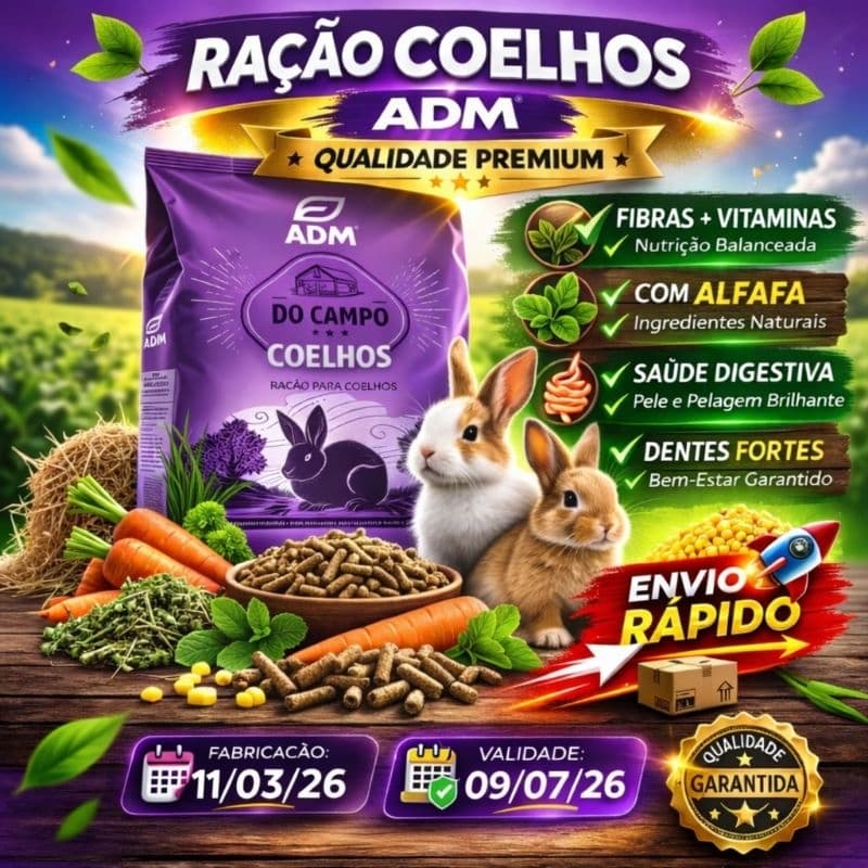 Ração Natural Adm Presence Para Coelhos Reduz Odor De Fezes 5kg