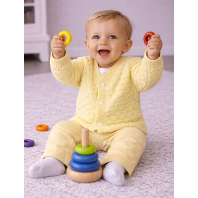 Casaco de Bebê Tricô Amarelo Menina e Menino