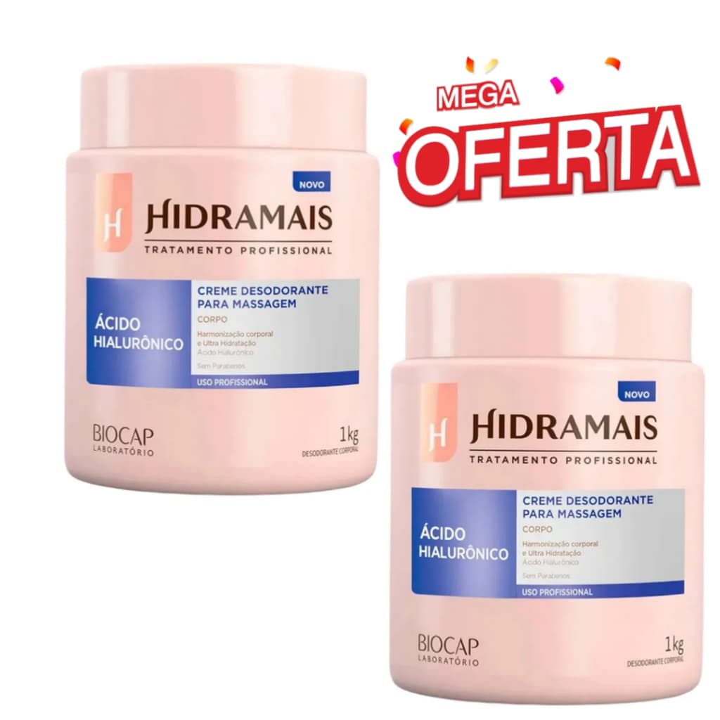 Kit Creme Hidramais Desodorante Mass Ácido Hialurônico 1kg
