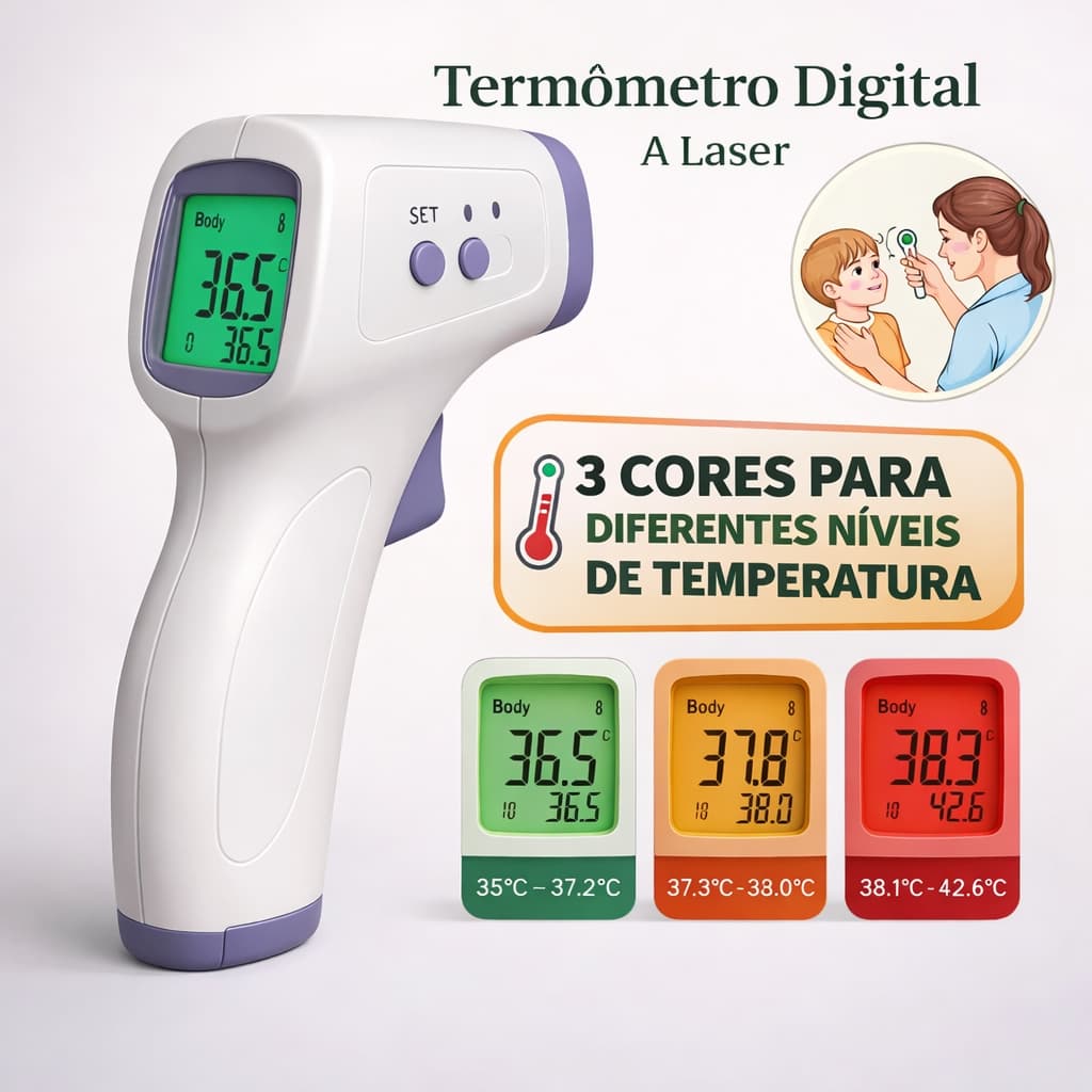 Termometro Digital Infravermelho Testa Contato Zero Laser Medir Febre Infantil Adulto Rapido Pro