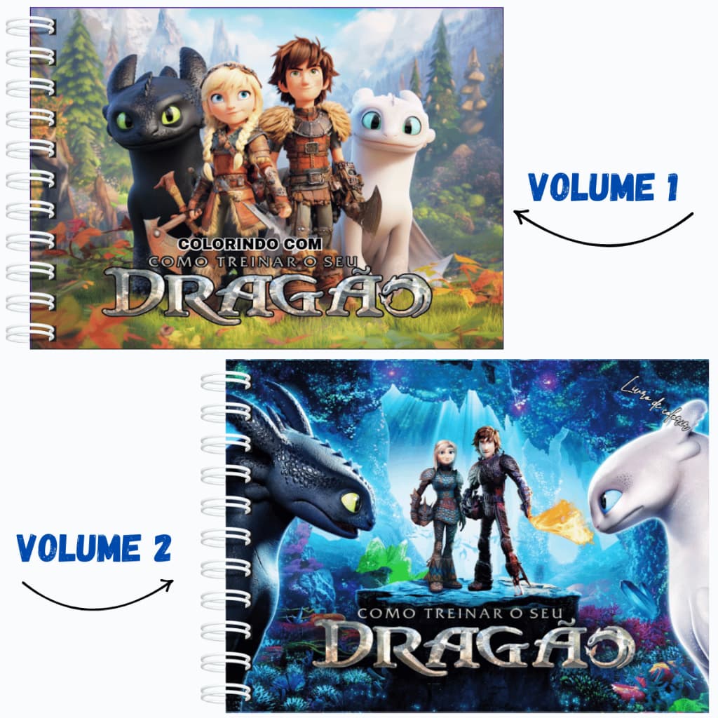 Livro de Colorir Como Treinar o Seu Dragão Capa Dura A5 50 Folhas 180g Holográfico