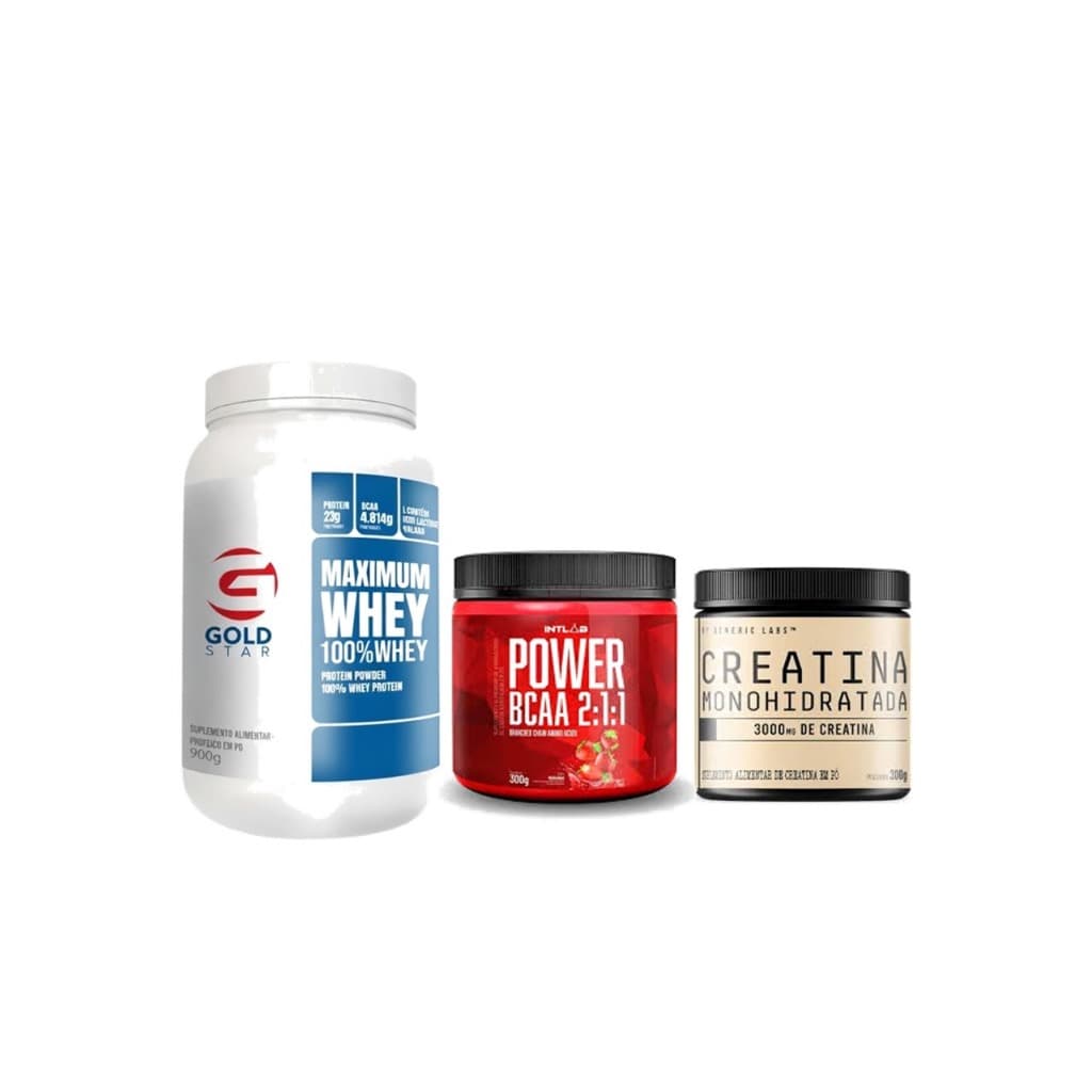 100% Nutri whey Protein 900g + Creatina pura 300g c sabor + Bcaa Power 2 :1:1 300g
