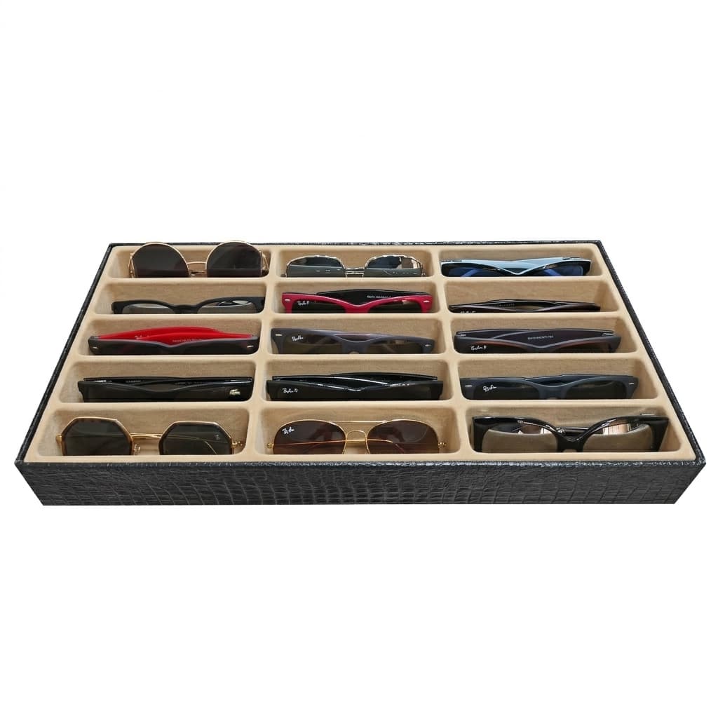 Bandeja Organizadora para 15  Óculos Preto com Interno Aveludado Bege