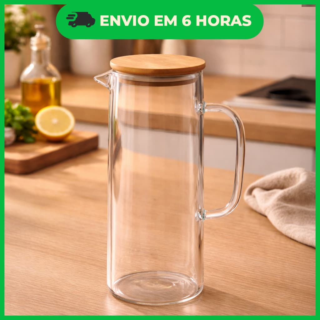 Jarra De Vidro 1L - Tampa Bambu