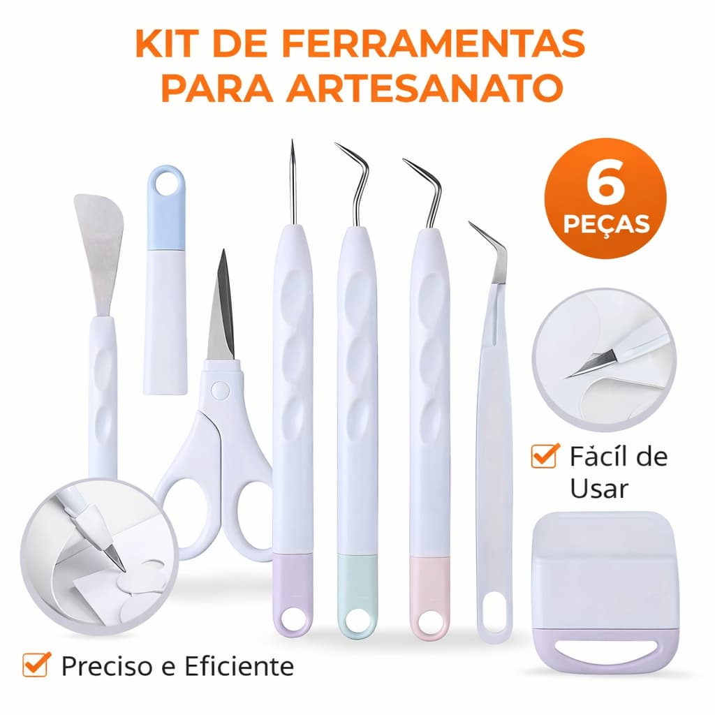 Kit 6 Ferramentas para Vinil Cricut Silhouette | Pinça, Raspador, Tesoura DIY Artesanato