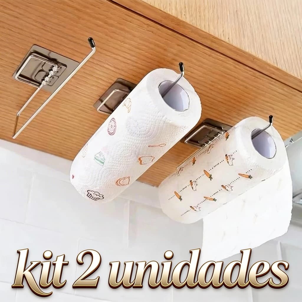 Kit 2 Suporte Papel Toalha Porta Papel Com Adesivo  Sem Furo Para Cozinha Multiuso