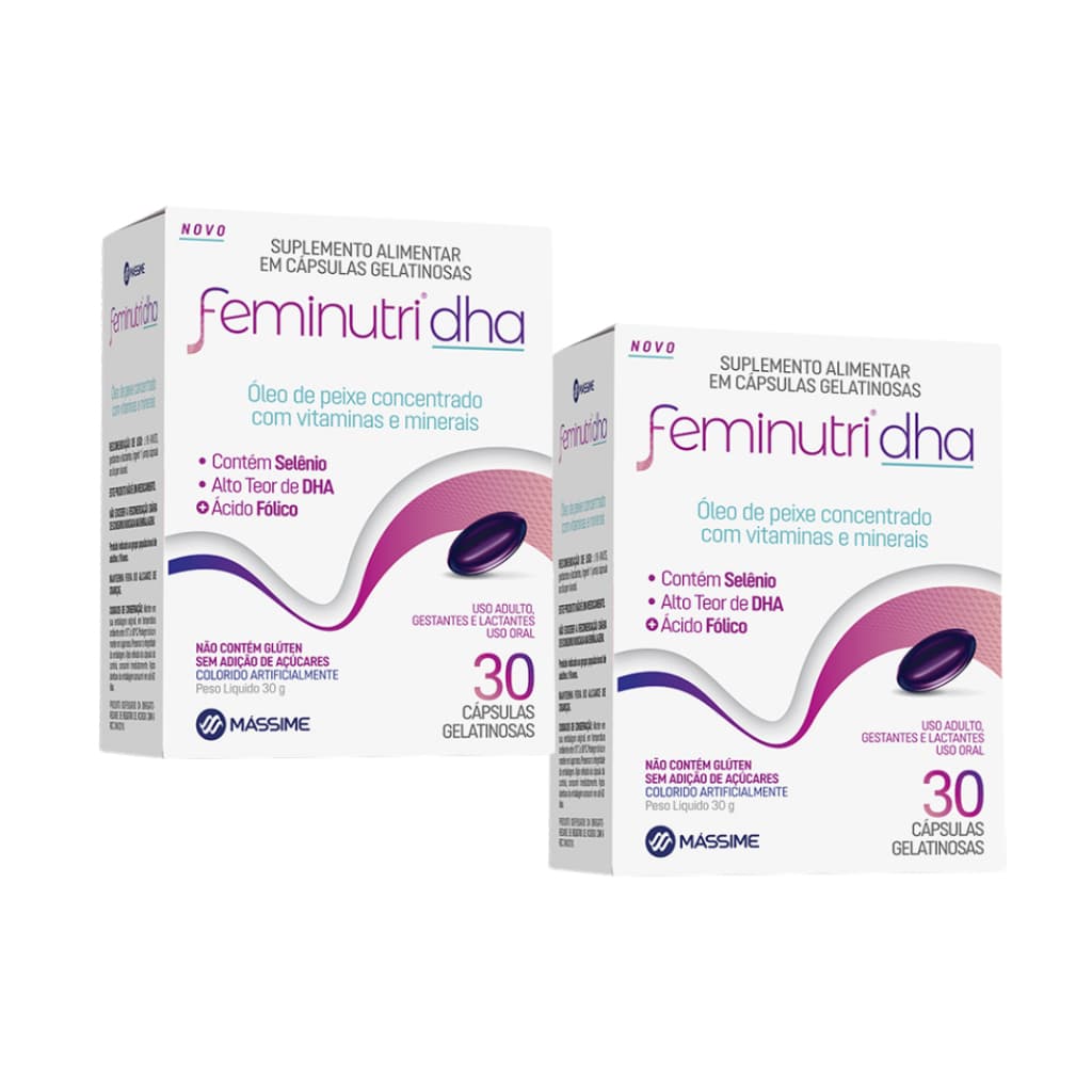 Kit 2x Feminidha Feminutri 30 Capsulas Suplemento Ácido fólico + Ômega-3 - Massime