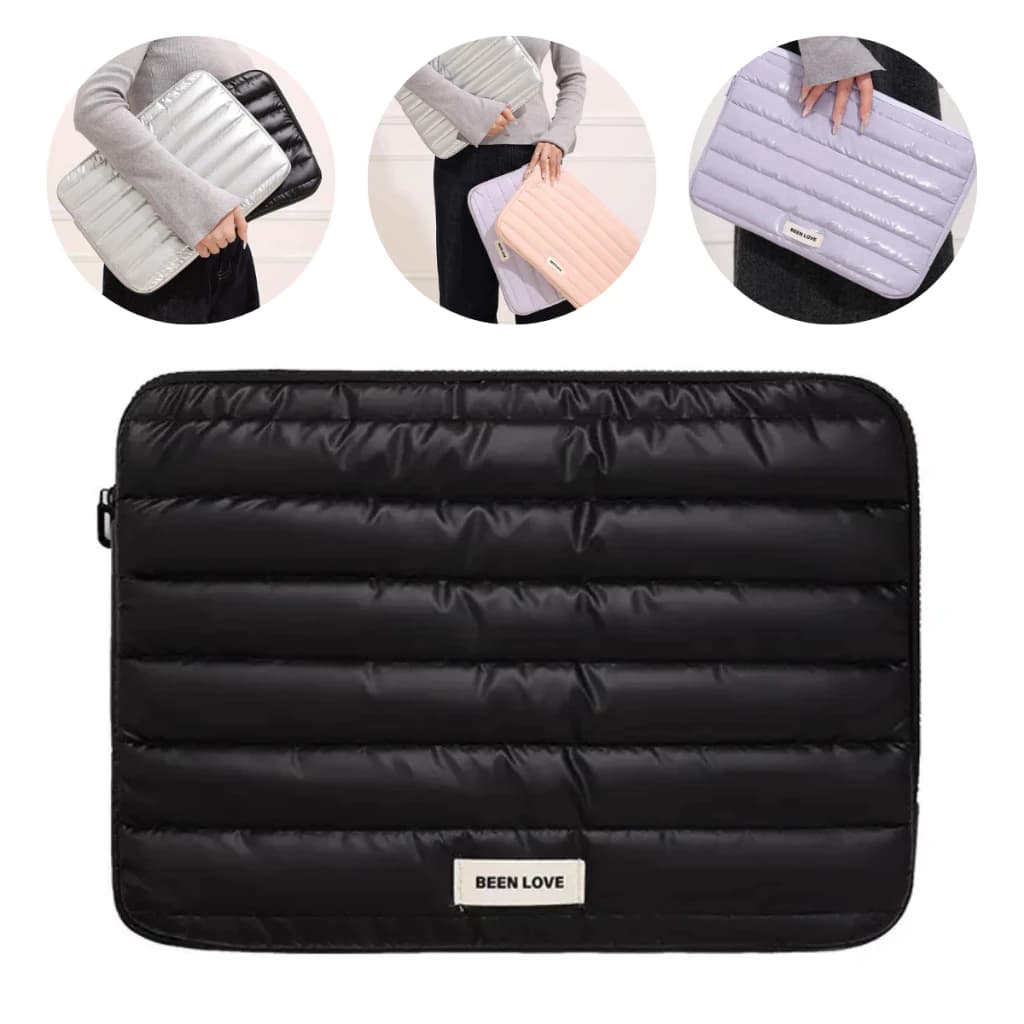 Bolsa Para Notebook Premium Metalizada Capa Protetora Puffer Acolchoada Macia À Prova De Choque Carteira Porta Documento