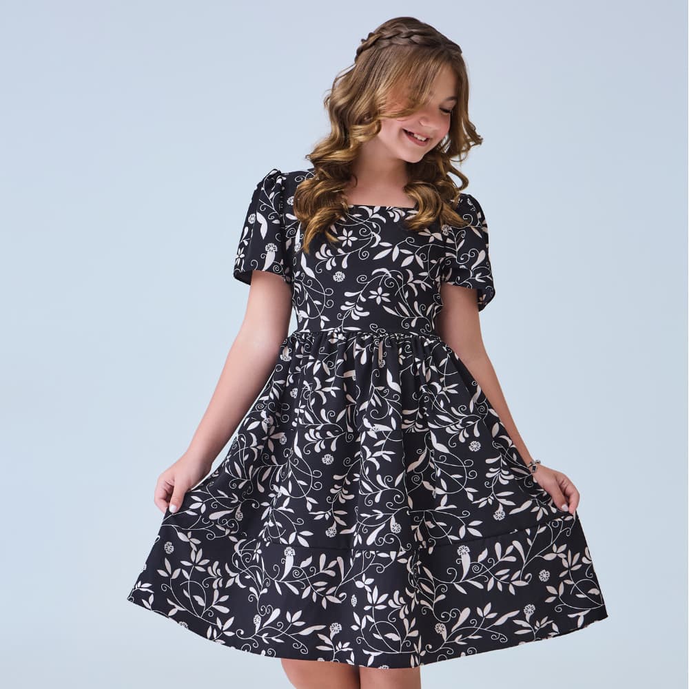 Vestido Infantil Juvenil de Menina Blogueirinha Floral Estampado Floral