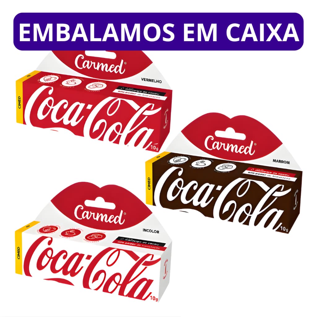 Hidratante Labial Carmed Coca-Cola Cor Marrom, Vermelho e Incolor - Bisnaga 10g