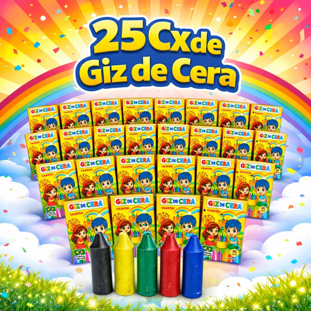 25 Cx Giz de Cera Pequeno p/ Kit Festa Lembrancinha Infantil Artesanato Pintura
