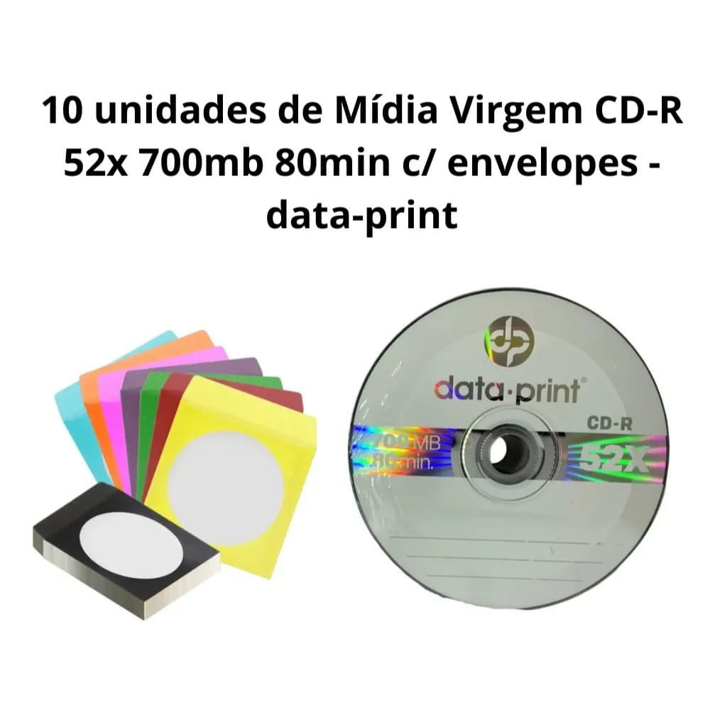 10 Unidades Mídia Virgem Cd-r 52x 700mb 80m Data-print