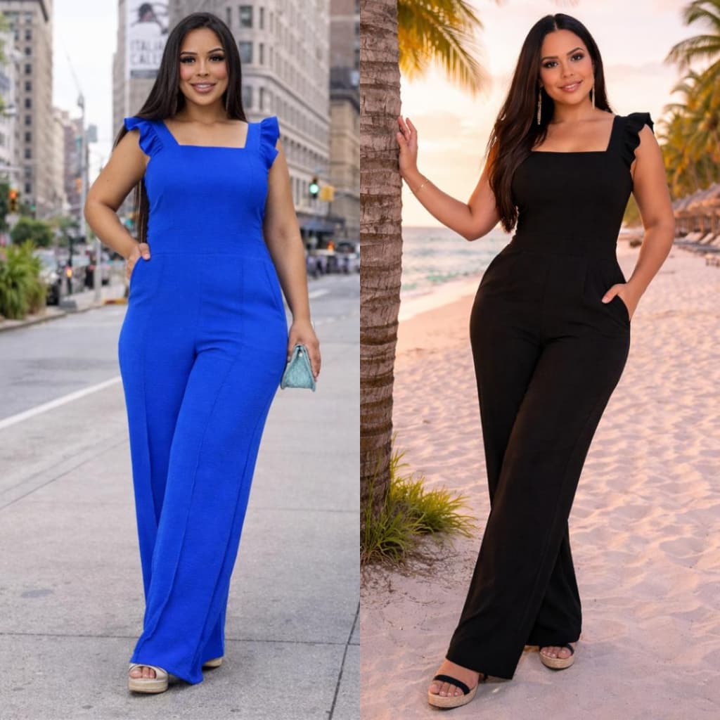 Macacão Longo Feminino Pantalona com Bojo e Lastex | Tecido Duna Forrado | Pronta Entrega