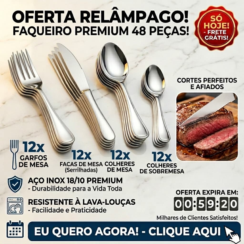Jogo De Talheres 48 Peças Aço Inox 12 Facas 12 Garfos De Mesa 12 Colheres E 12 Colheres De Sobremesa