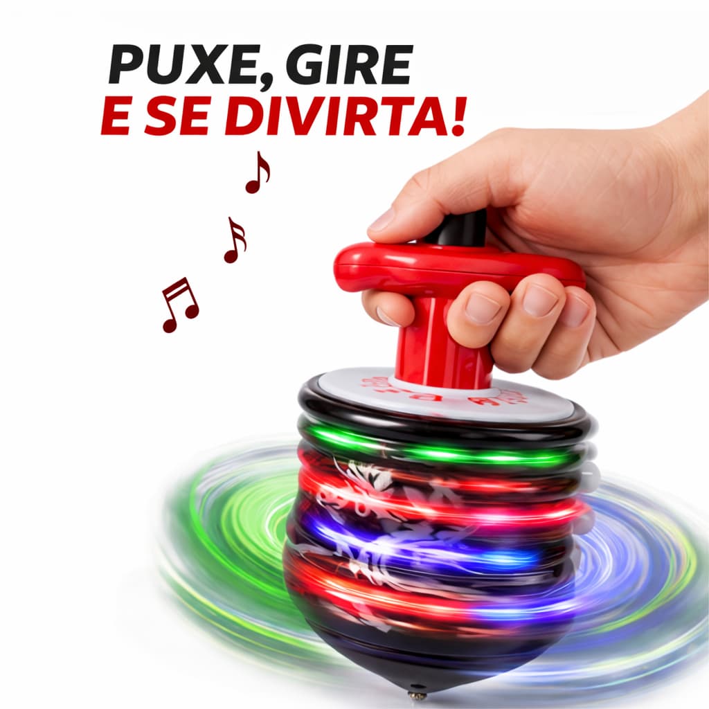 Pião Musical Luminoso Infantil com Lançador Automático brinquedos de menino com Luz e Música