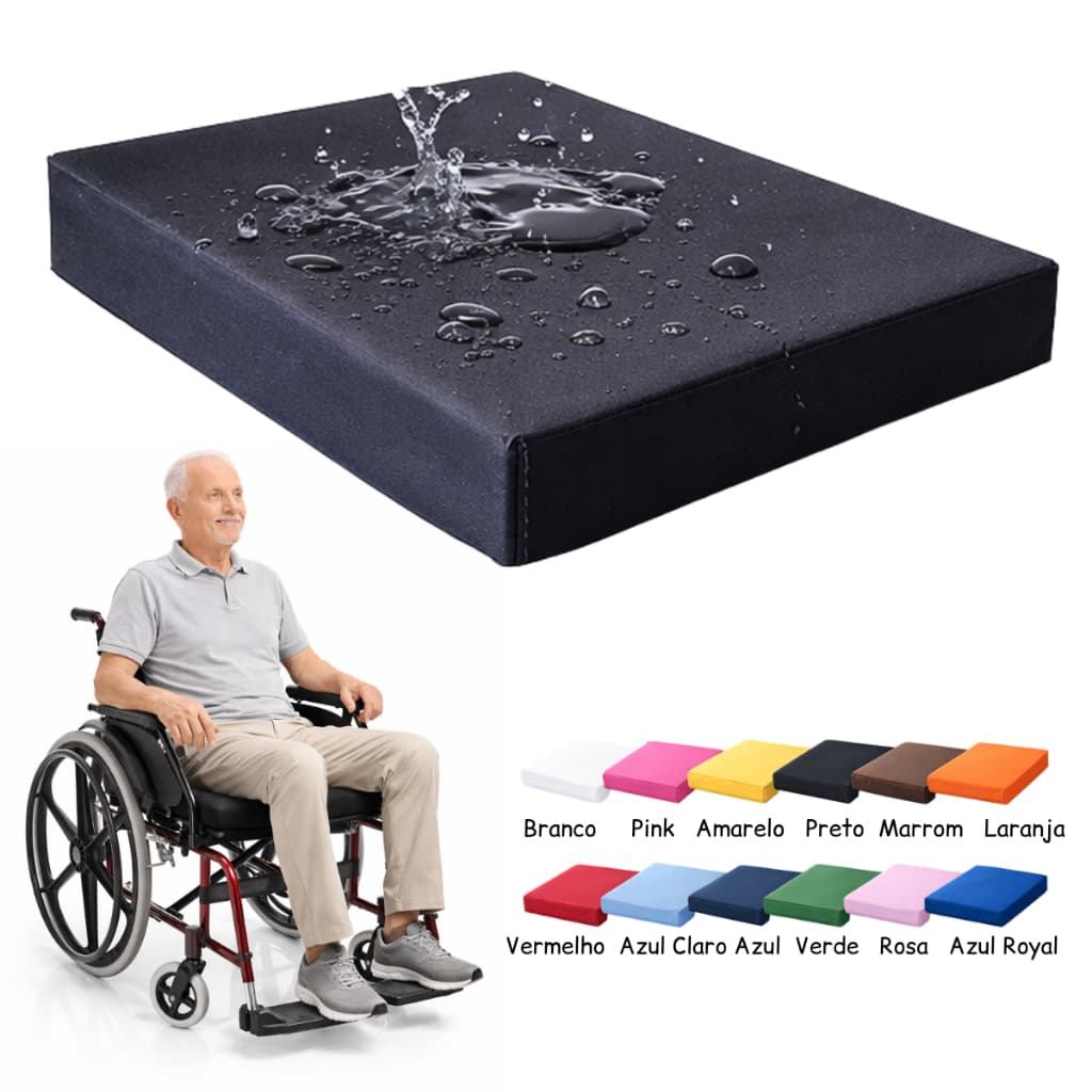 Almofada Para Cadeira De Rodas 43x43x5cm Impermeável Resistente Macia Capa Removível Zíper