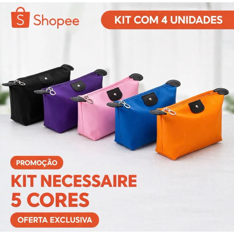 Kit 4 Necessaire Feminina de poliéster impermeável ideal para Maquiagem / Viajem