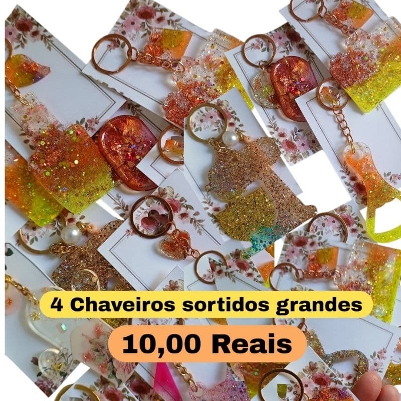 kit 4 Chaveiros sortidos, Chaveiros glitter enviamos aleatórios 🌟 Chaveiros Artesanais Personalizados 🌟