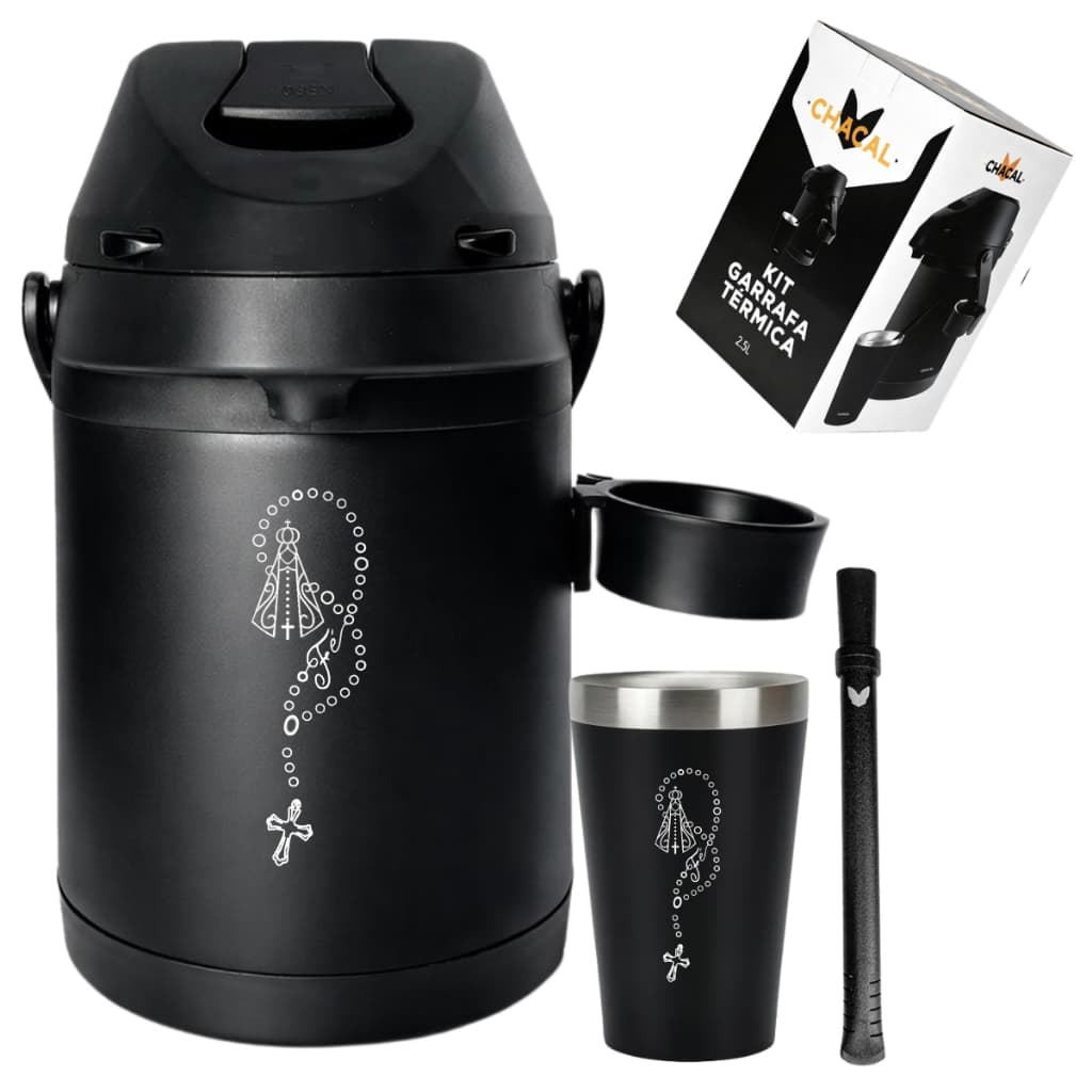 Kit Tereré Copo Bomba Garrafa Térmica Preto 2.5l Rosário
