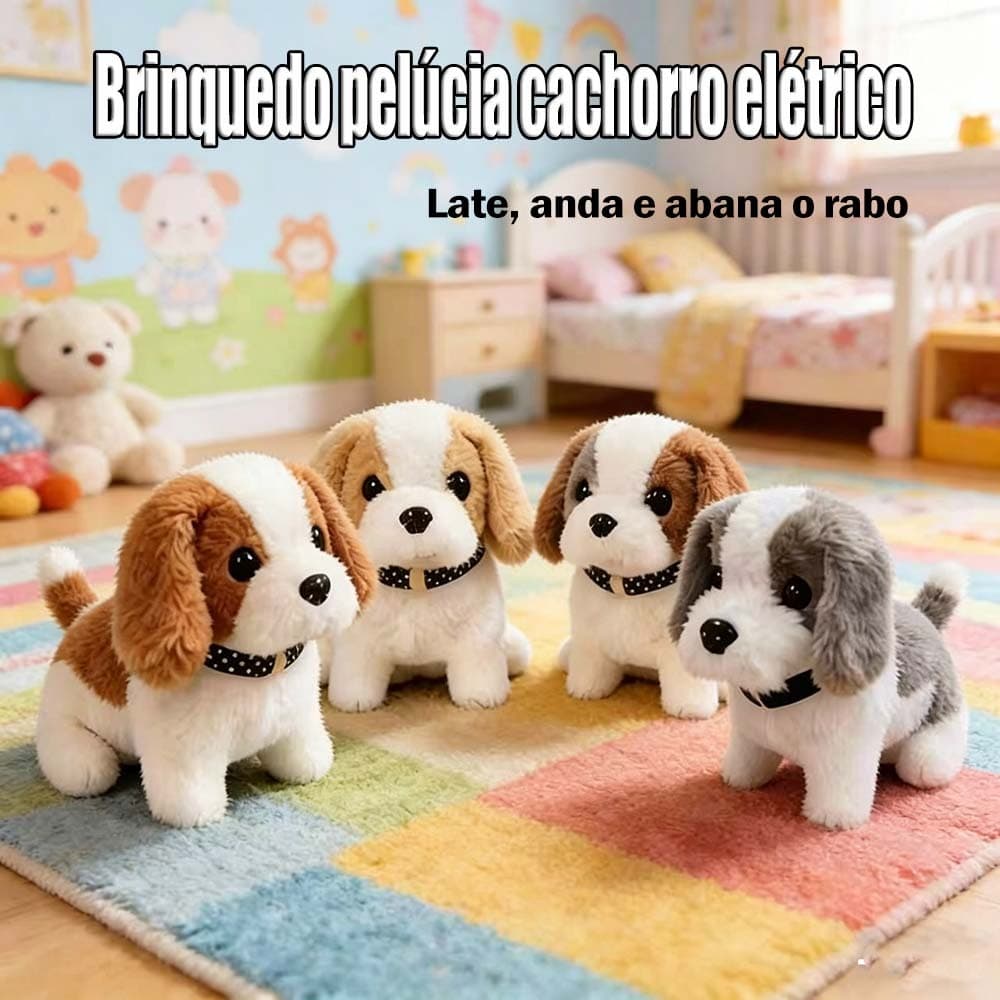 Brinquedo de Cachorrinho de Pelúcia Elétrico：Anda, Late e Abana o Rabo - Brinquedo Interativo para Crianças!