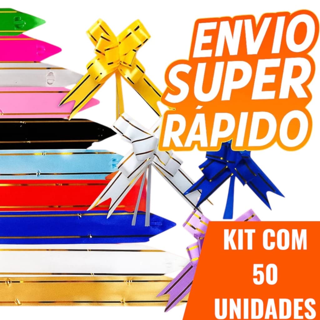 Kit 50 Laços Mágicos Fácil p/ Presente Filete Dourado P/M/G Cores Sortida