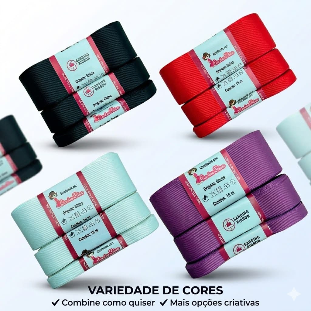 Kit Fitas Gorgurão Sanding 30m N9 N5 N2 – Para Laços e Tiaras DIY