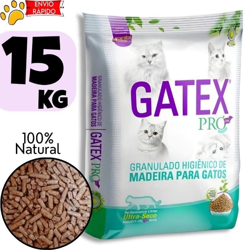 Areia para Gatos Madeira 15kg Gatex Pro Granulado Higiênico , Alta Absorção