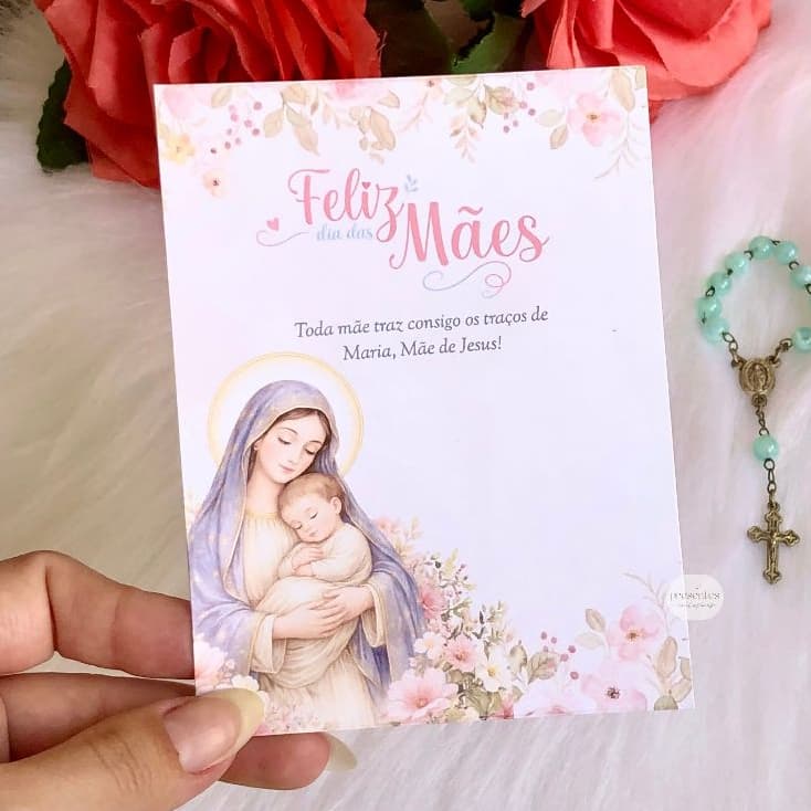 Dia das Mães Lembrancinha Católica 30/50/100 Card Cartão para colocar Bombom Páscoa Religioso