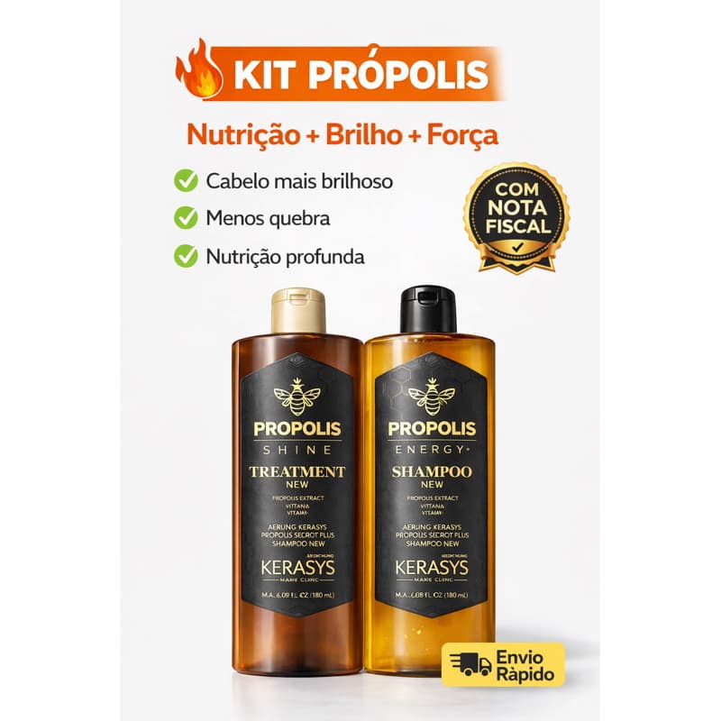 Kit Kerasys Própolis Shampoo+Tratamento180ml Original Nutrição Brilho Reconstrução Cabelo Danificado
