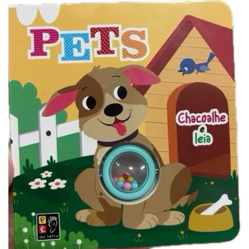Livro Infantil Interativo Pets com Chocalho Educativo Bebê 0 a 3 Anos Sensorial