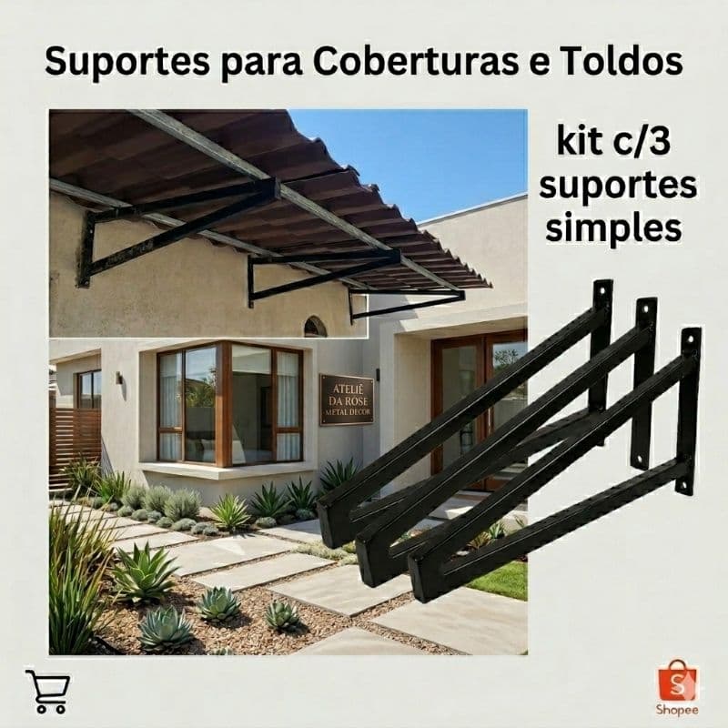 KIT COM 3 SUPORTES SIMPLES de cobertura p/ Telhados Declinado para água de chuva e P/ Cobertura Em Geral