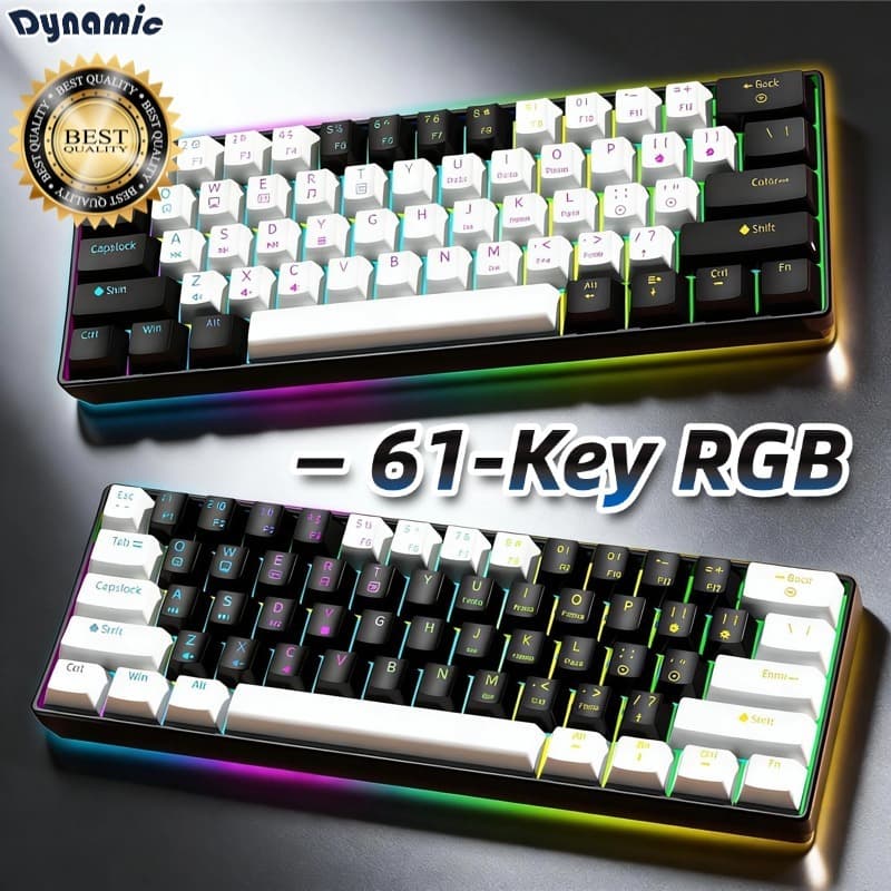 Teclado para jogos com fio 61-Key RGB Backlight Mini Compact USB-C Cabo de alimentação plugável -DY