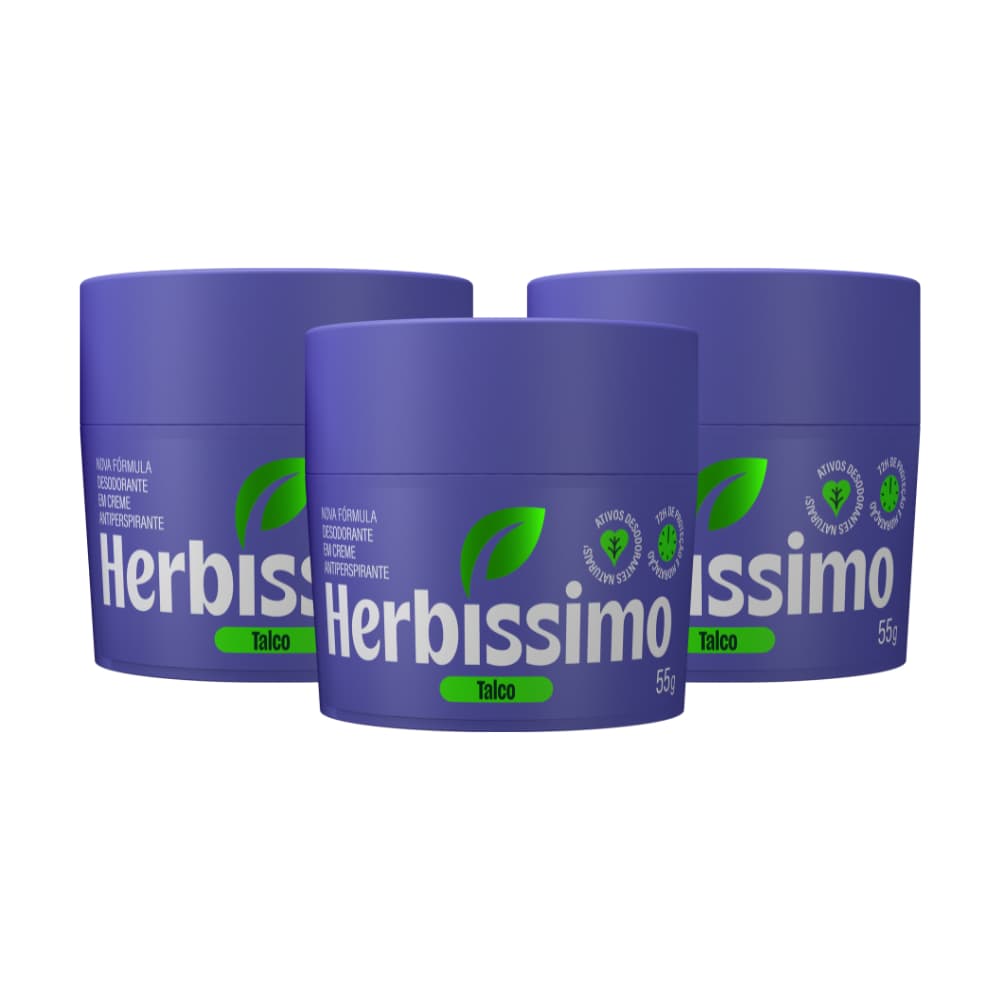 Kit Desodorante Em Creme Antitranspirante Herbíssimo Talco 55G (3 unidades)