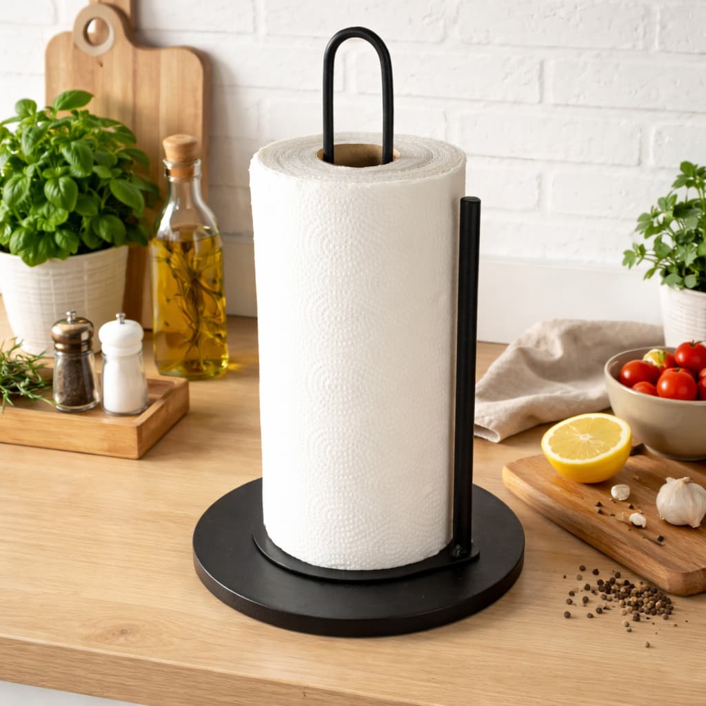 Porta Papel Toalha de Bancada Estilo – Suporte Moderno em Aço para Cozinha