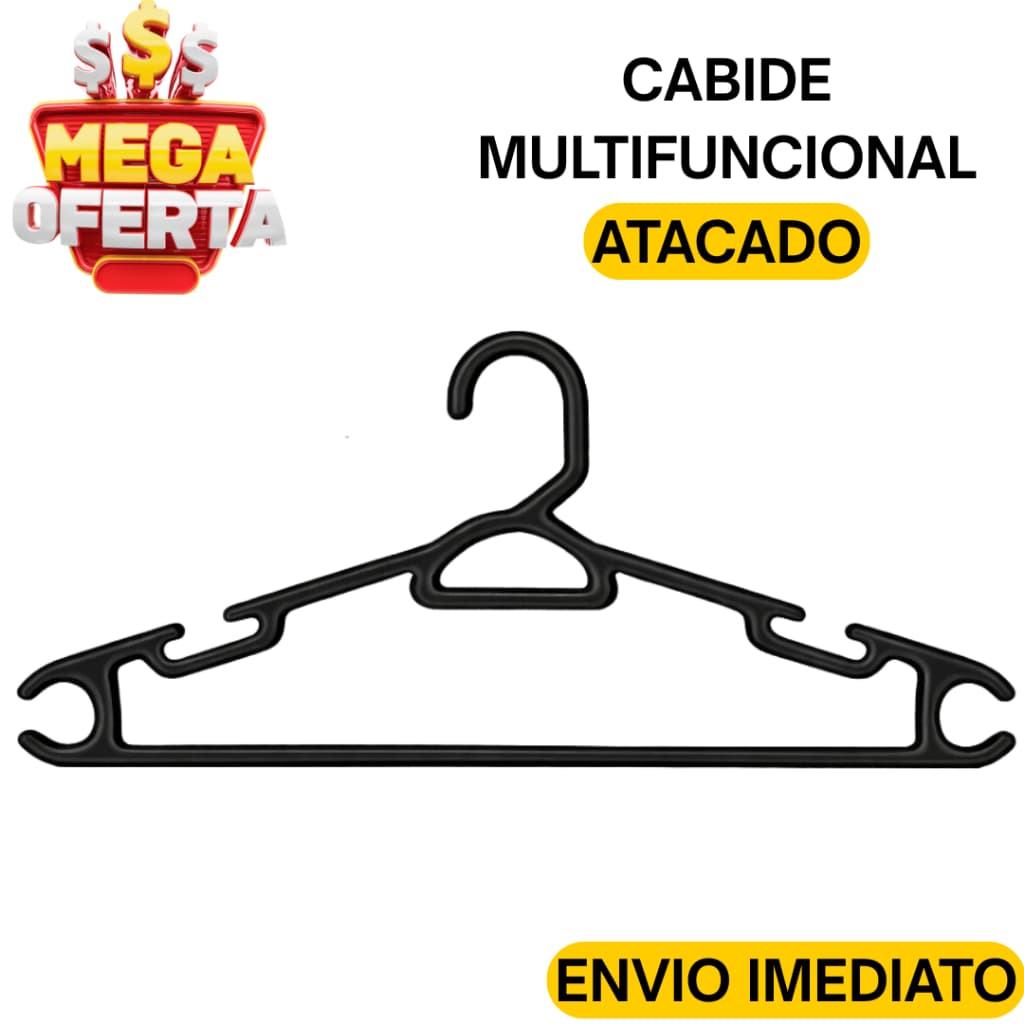 Cabide Adulto Preto Reforçado Atacado 100 a 450 Unidades 38cm Suporta até 3kg Lojistas