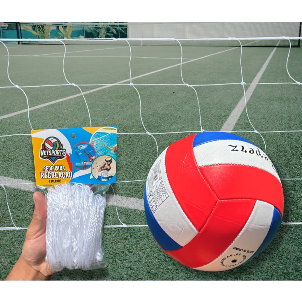 Rede de volei 4 metros + Bola semi PRO (Praia, Parque, Piscina)