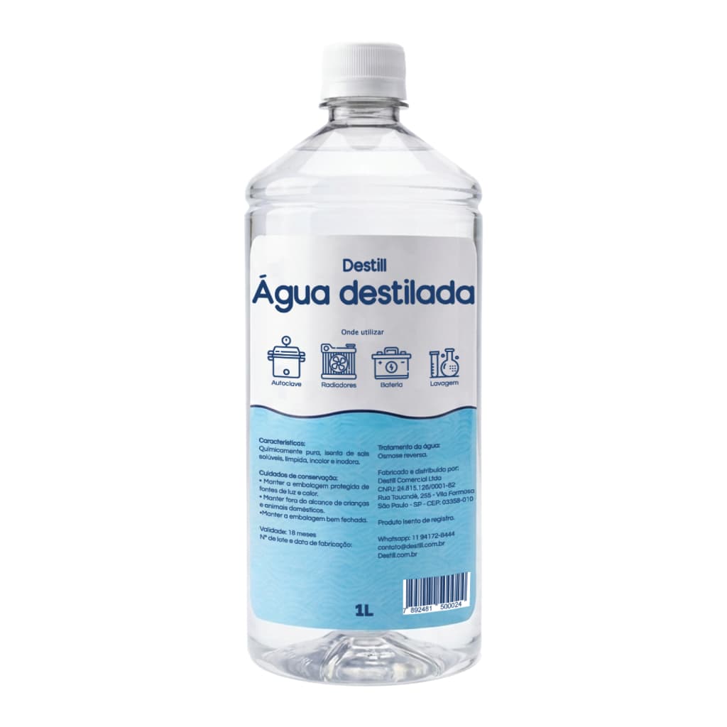 Destill Água Destilada Garrafa 1 Litro autoclave Cpap Desmineralizada softwater asfer