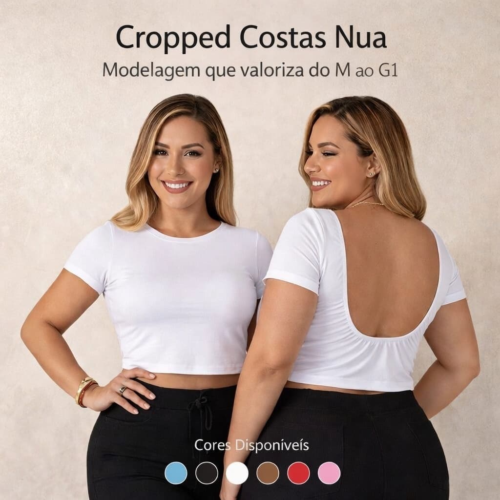 Cropped Costa Nua Plus/Mid Size Baby Tee Blusa Feminina Tecido Suplex Premium Básico Casual Liso
