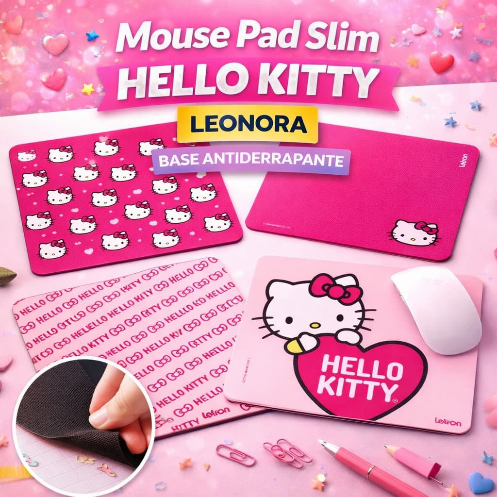 Mouse Pad Slim Hello Kitty Leonora Base Antiderrapante Superfície Lisa Escritório Gamer Escolar Original