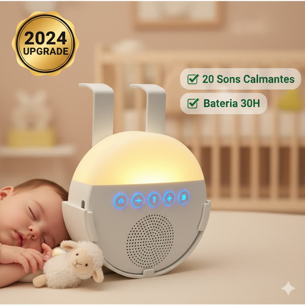Máquina De Ruído Branco Para Bebê Dormir 20 Sons Relaxantes Luz Noturna Recarregável USB