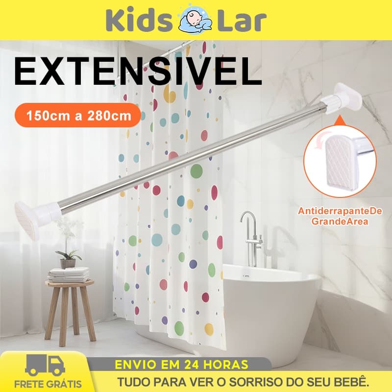 Varao de Cortina Seco Varão Extensível Sem Furação 150cm A 280 cm Regulável Cortina Box Banheiro