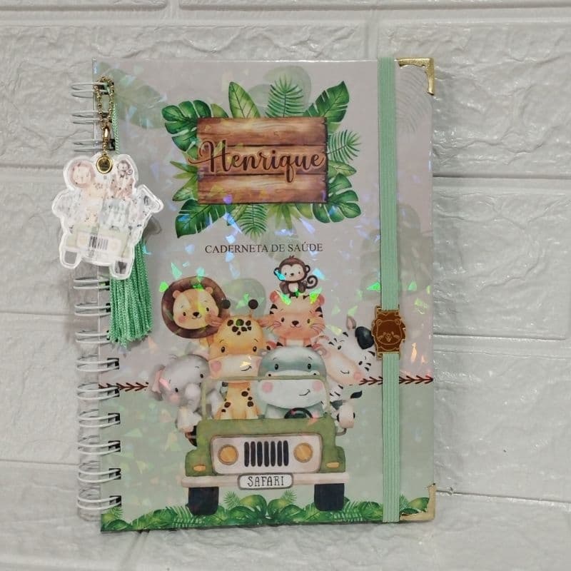 Caderneta de Vacinação Personalizada Menino Safari Baby  Com nome Capa Dura