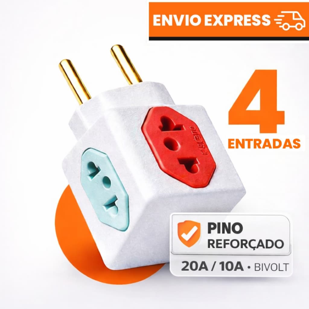Adaptador de Tomada Tipo Cubo Universal 10A/20A Bivolt Pino Fino e Grosso