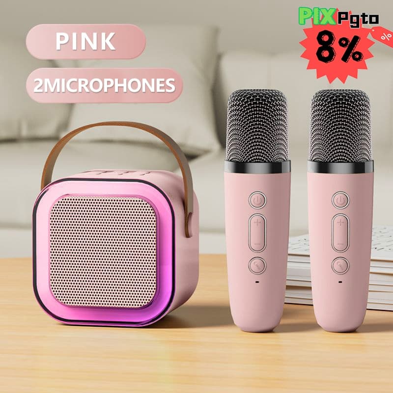 Caixa De Som C/ Microfones Alto-falante Bluetooth Karaoke com Microfone Luz ambiente RGB✨